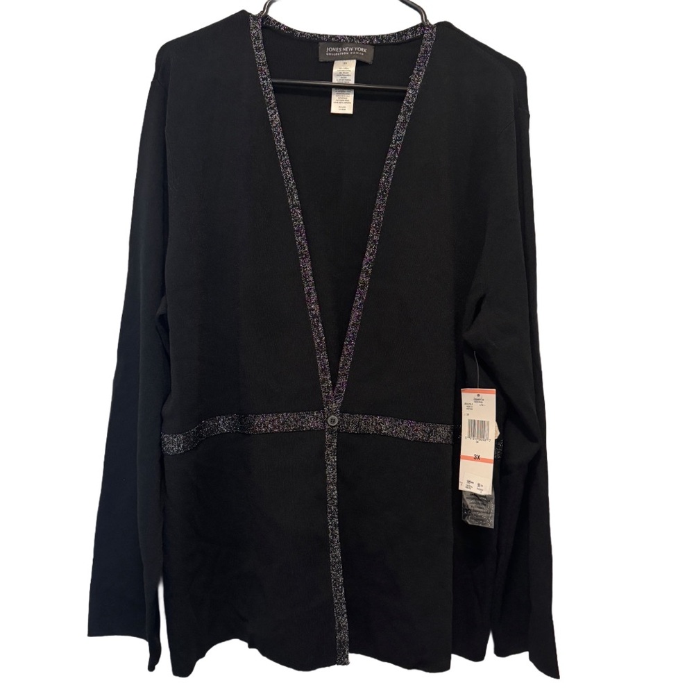 Jones New York Black Cardigan Sweater with Open Front